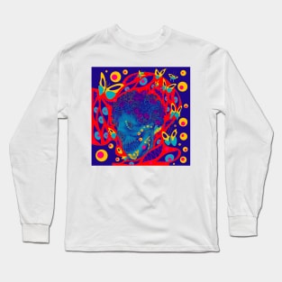 the blue skull in crystal deadly floral art ecopop mandala in underworld craft Long Sleeve T-Shirt